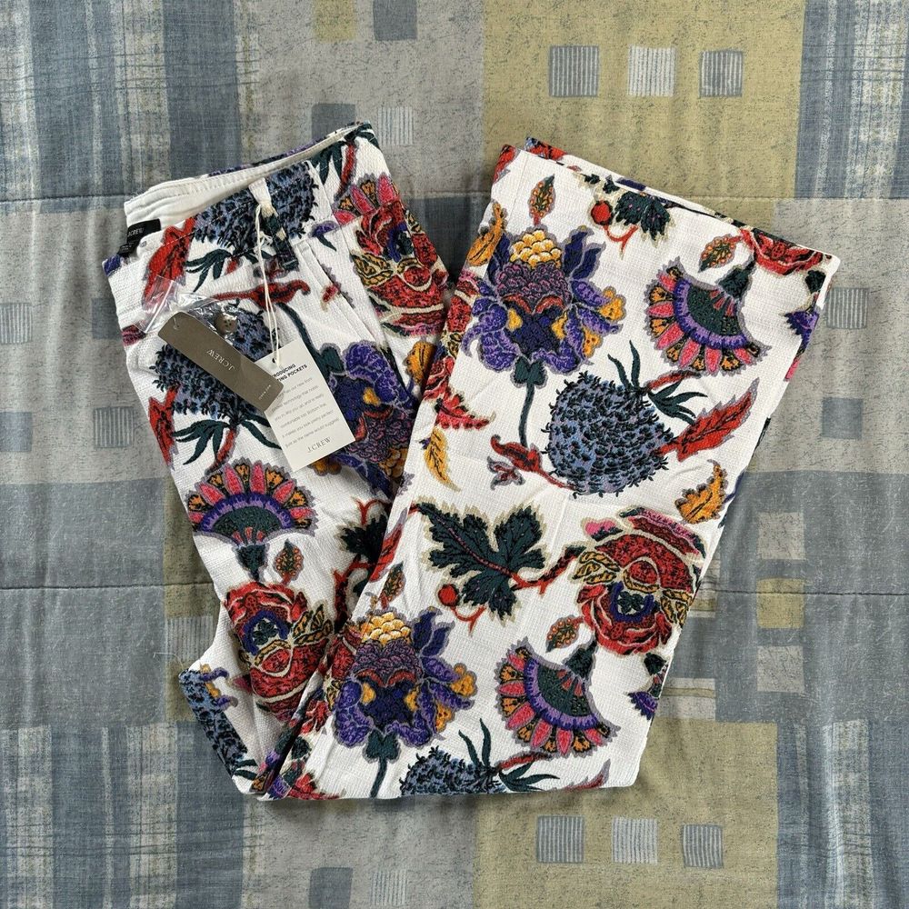J. Crew Factory White Straight-Leg Jeans with Multicolor Floral Print worn once